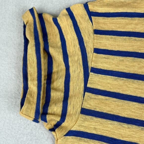 J Crew T-Shirt Womens Small Yellow Blue Striped Linen Rolled-cuff Henley Sleeve - Picture 11 of 12